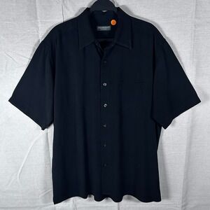 Lyle & Scott 100% Linen Men Black Short Sleeve Button Up Shirt Pocket Solid L